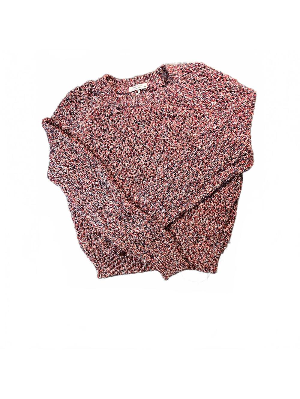 Rag & Bone Kara Crew Multicolor Open-Knit Sweater Red Blue Marled Size Small
